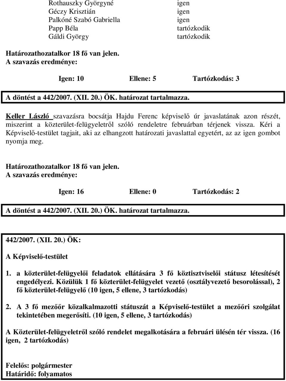 Kéri a Képvisel -testület tagjait, aki az elhangzott határozati javaslattal egyetért, az az gombot nyomja meg. Határozathozatalkor 18 f van jelen.