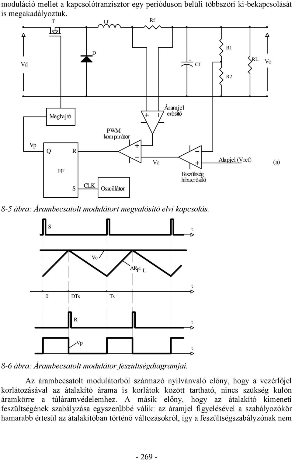 kapcsolás. S Vc AR i f L 0 DTs Ts R Vp 8-6 ábra: Árambecsaol moduláor feszülségdiagramjai.