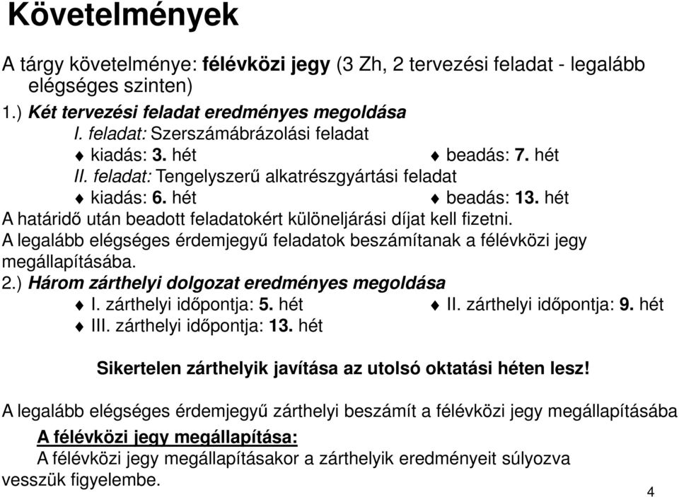 hét A határidő után beadott feladatokért különeljárási díjat kell fizetni. A legalább elégséges érdemjegyű feladatok beszámítanak a félévközi jegy megállapításába. 2.