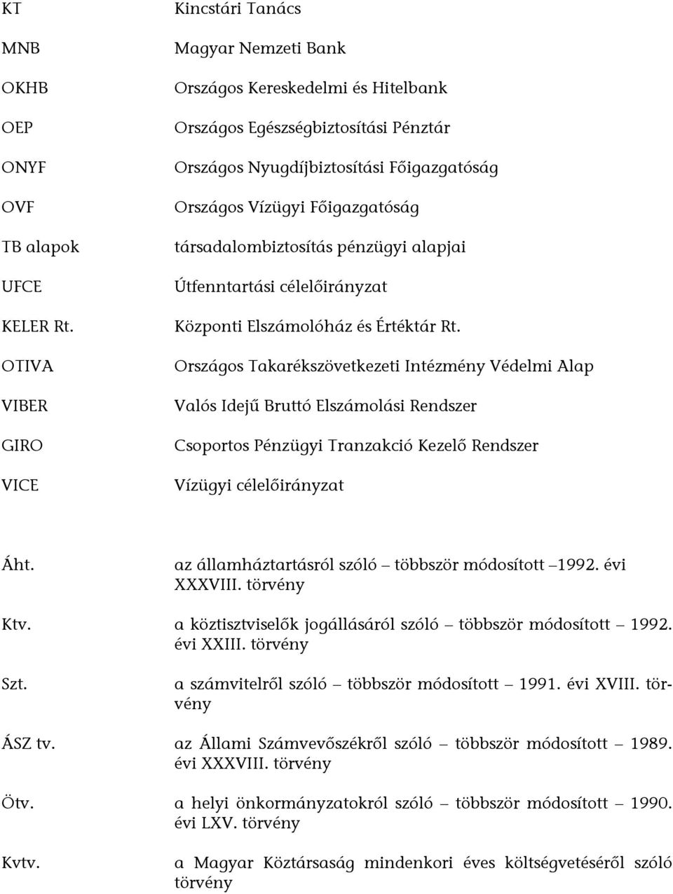 Főigazgatóság társadalombiztosítás pénzügyi alapjai Útfenntartási célelőirányzat Központi Elszámolóház és Értéktár Rt.