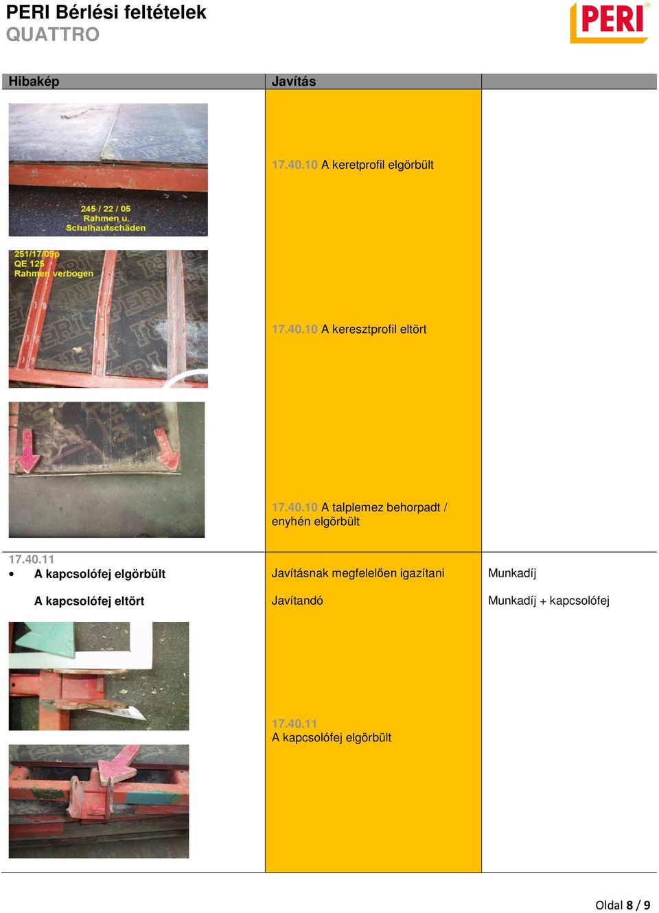 elgörbült A kapcsolófej eltört Javításnak megfelelően igazítani Javítandó