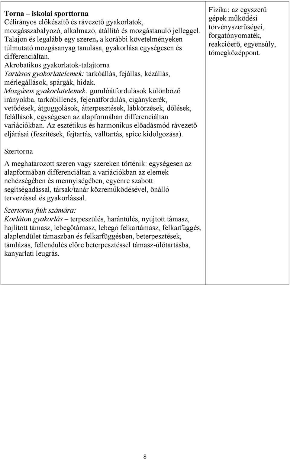 Akrobatikus gyakorlatok-talajtorna Tartásos gyakorlatelemek: tarkóállás, fejállás, kézállás, mérlegállások, spárgák, hidak.