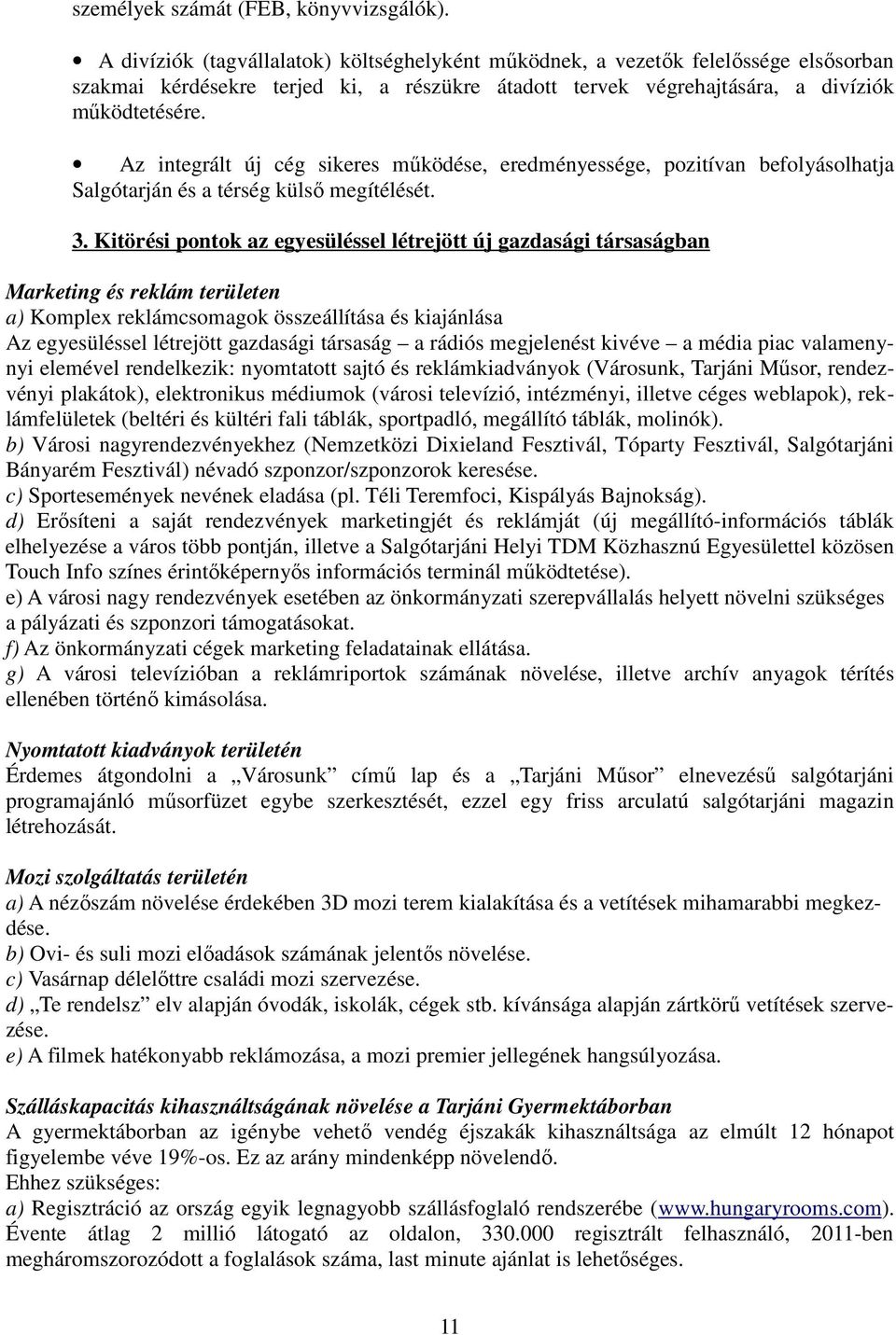 Az integrált új cég sikeres mőködése, eredményessége, pozitívan befolyásolhatja Salgótarján és a térség külsı megítélését. 3.