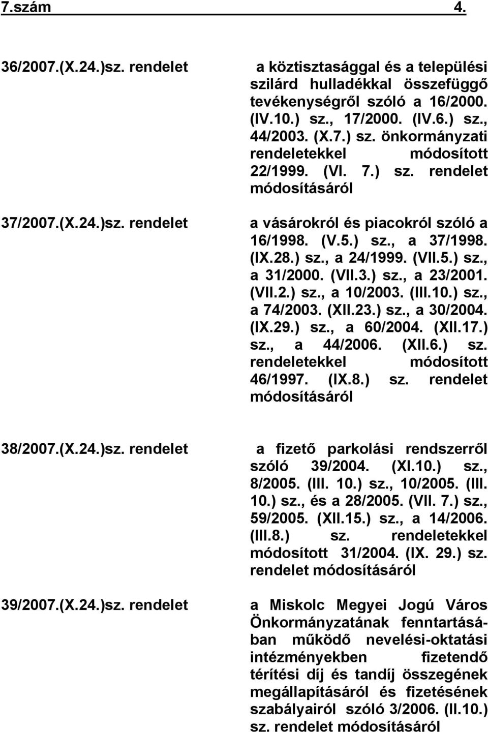 (VII.3.) sz., a 23/2001. (VII.2.) sz., a 10/2003. (III.10.) sz., a 74/2003. (XII.23.) sz., a 30/2004. (IX.29.) sz., a 60/2004. (XII.17.) sz., a 44/2006. (XII.6.) sz. rendeletekkel módosított 46/1997.