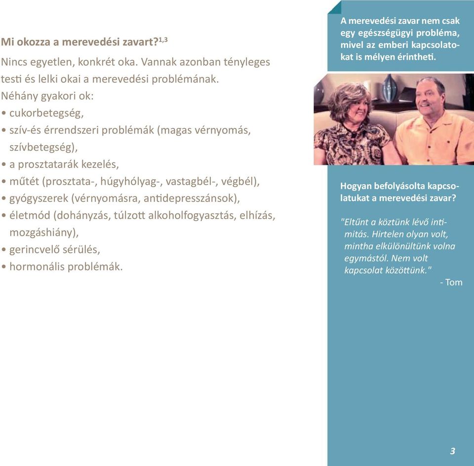 (vérnyomásra, antidepresszánsok), életmód (dohányzás, túlzott alkoholfogyasztás, elhízás, mozgáshiány), gerincvelő sérülés, hormonális problémák.