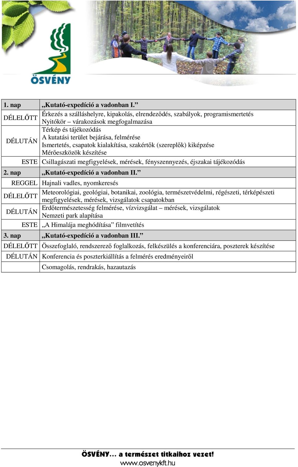 megfigyelések, mérések, fényszennyezés, éjszakai tájékozódás 2. nap Kutató-expedíció a vadonban II.