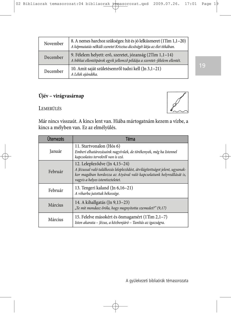 Félelem helyett: erő, szeretet, józanság (2Tim 1,1 14) A bibliai ellentétpárok egyik jellemző példája a szeretet félelem ellentét. 10. Amit saját születésemről tudni kell (Jn 3,1 21) A Lélek ajándéka.