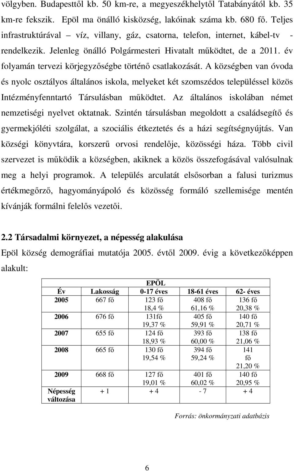 év folyamán tervezi körjegyzıségbe történı csatlakozását. A községben van óvoda és nyolc osztályos általános iskola, melyeket két szomszédos településsel közös Intézményfenntartó Társulásban mőködtet.