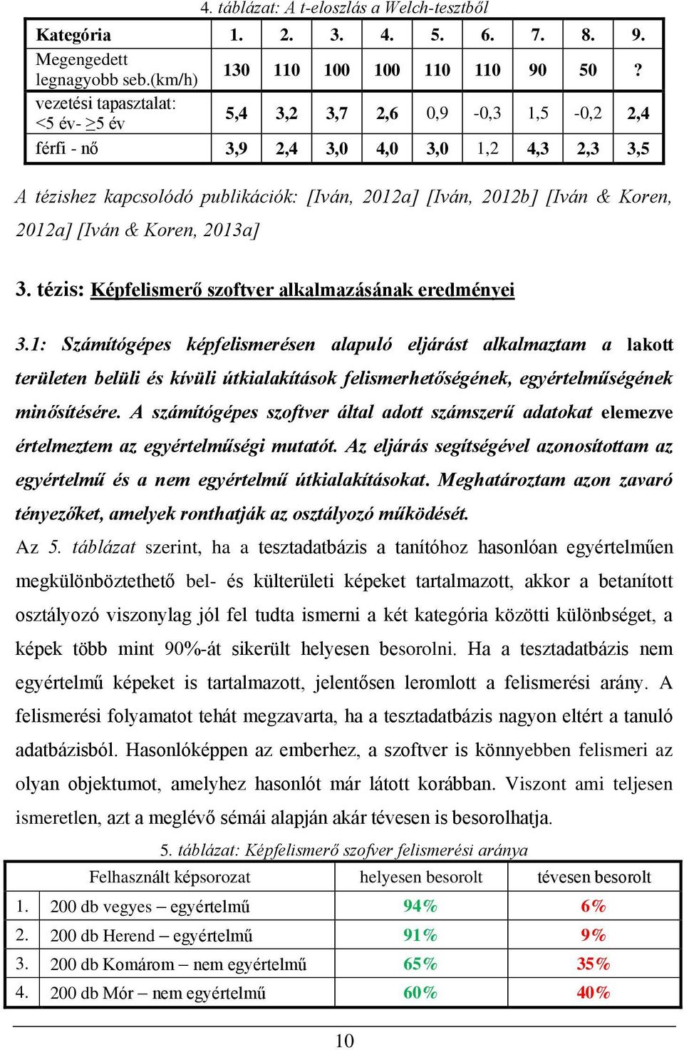 2012a] [Iván & Koren, 2013a] 3. tézis: Képfelismerő szoftver alkalmazásának eredményei 3.