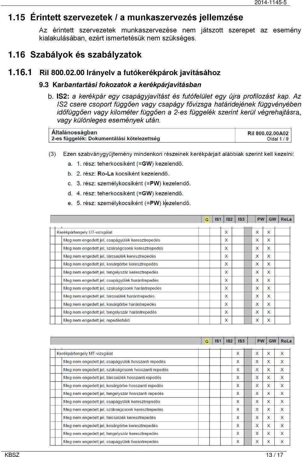 3 Karbantartási fokozatok a kerékpárjavításban b. IS2: a kerékpár egy csapágyjavítást és futófelület egy újra profilozást kap.