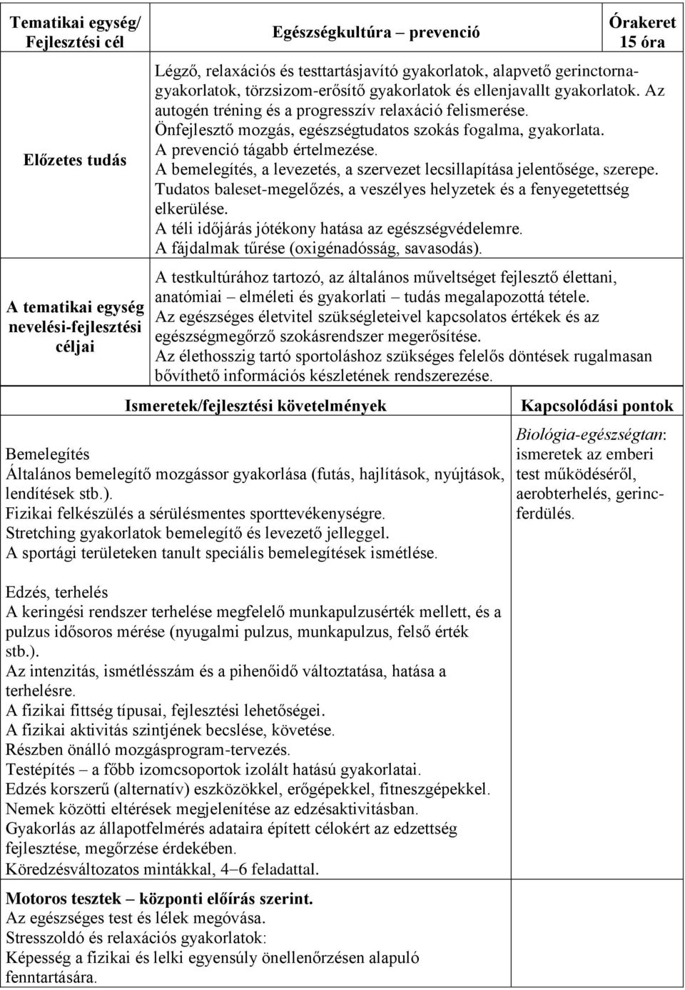 Önfejlesztő mozgás, egészségtudatos szokás fogalma, gyakorlata. A prevenció tágabb értelmezése. A bemelegítés, a levezetés, a szervezet lecsillapítása jelentősége, szerepe.