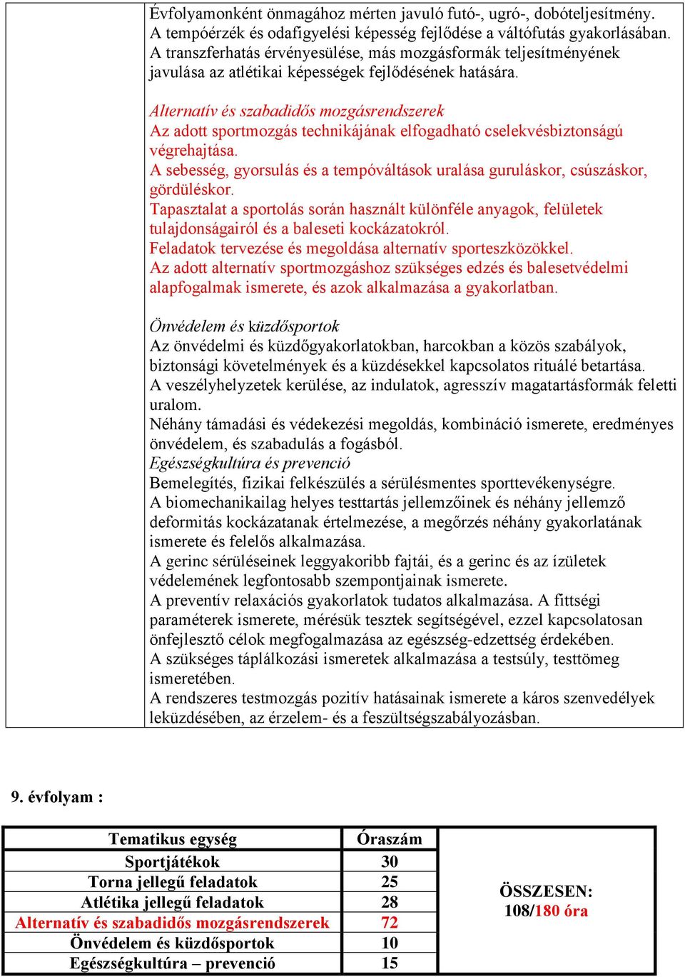 Alternatív és szabadidős mozgásrendszerek Az adott sportmozgás technikájának elfogadható cselekvésbiztonságú végrehajtása.