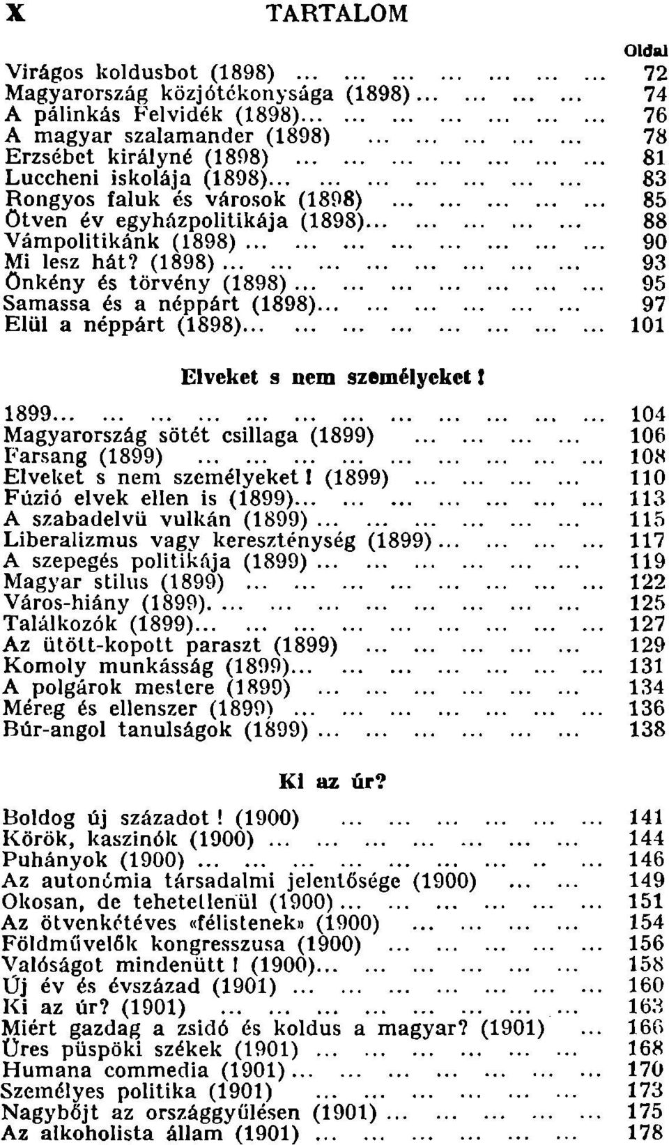 .. Eiül a néppárt (1898)...... Elveket s nem személyeket I 1899... Magyarország sötét csillaga (1899) Farsang (1899) Elveket s nem személyeket I (1899)... Fúzió elvek ellen is (1899).