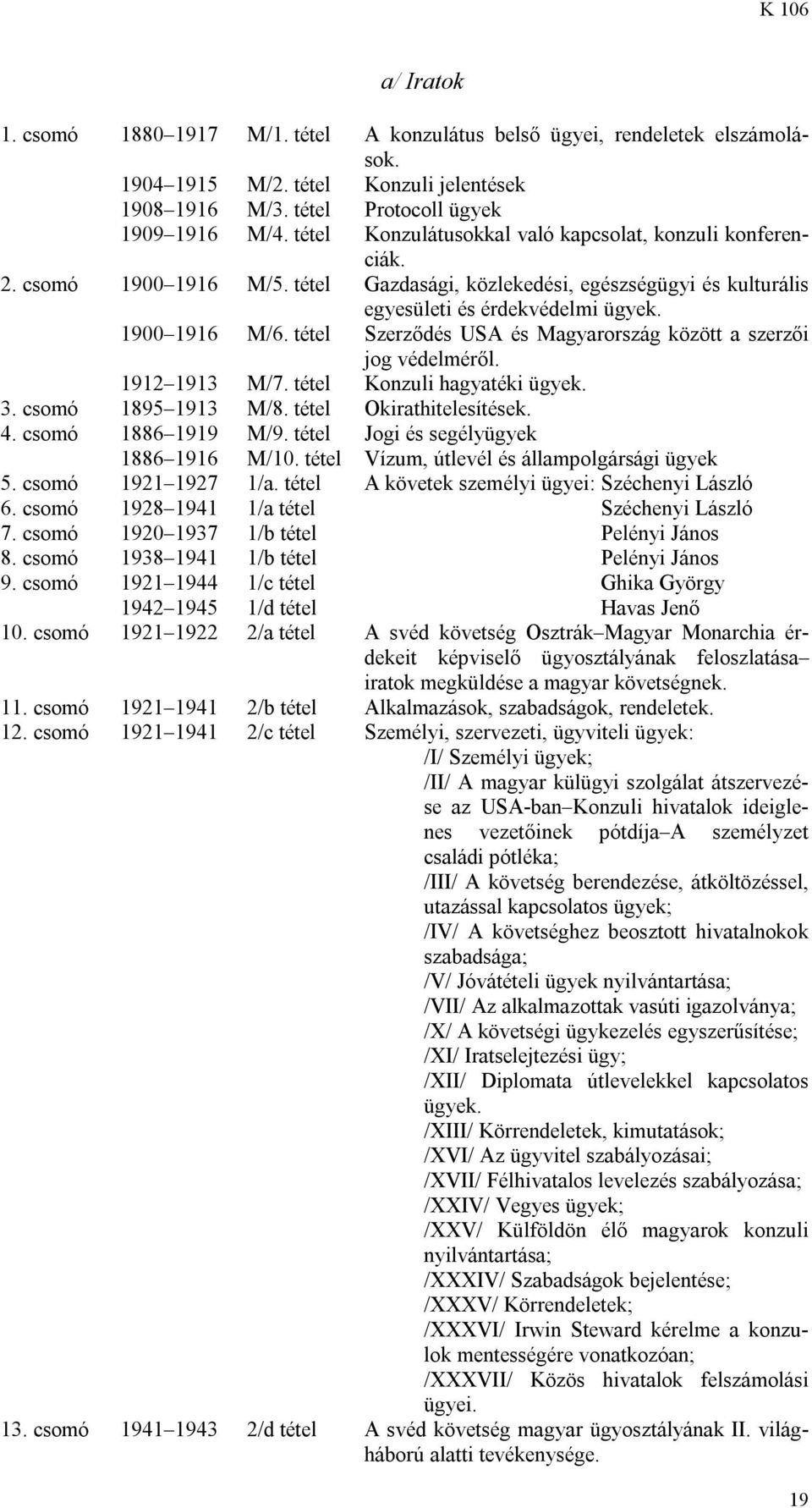 tétel Szerződés USA és Magyarország között a szerzői jog védelméről. 1912 1913 M/7. tétel Konzuli hagyatéki ügyek. 3. csomó 1895 1913 M/8. tétel Okirathitelesítések. 4. csomó 1886 1919 M/9.