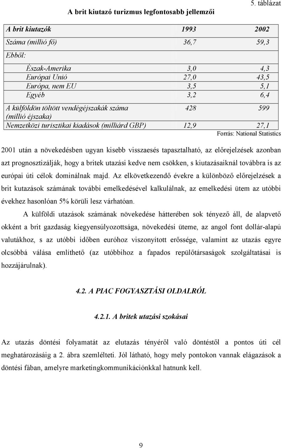 599 (millió éjszaka) Nemzetközi turisztikai kiadások (milliárd GBP) 12,9 27,1 Forrás: National Statistics 2001 után a növekedésben ugyan kisebb visszaesés tapasztalható, az előrejelzések azonban azt