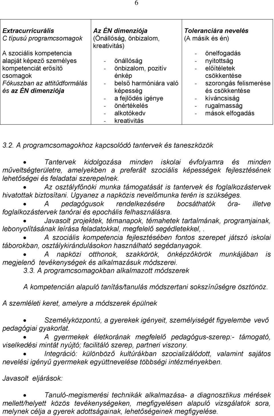 és én) - önelfogadás - nyitottság - előítéletek csökkentése - szorongás felismerése és csökkentése - kíváncsiság - rugalmasság - mások elfogadás 3.2.