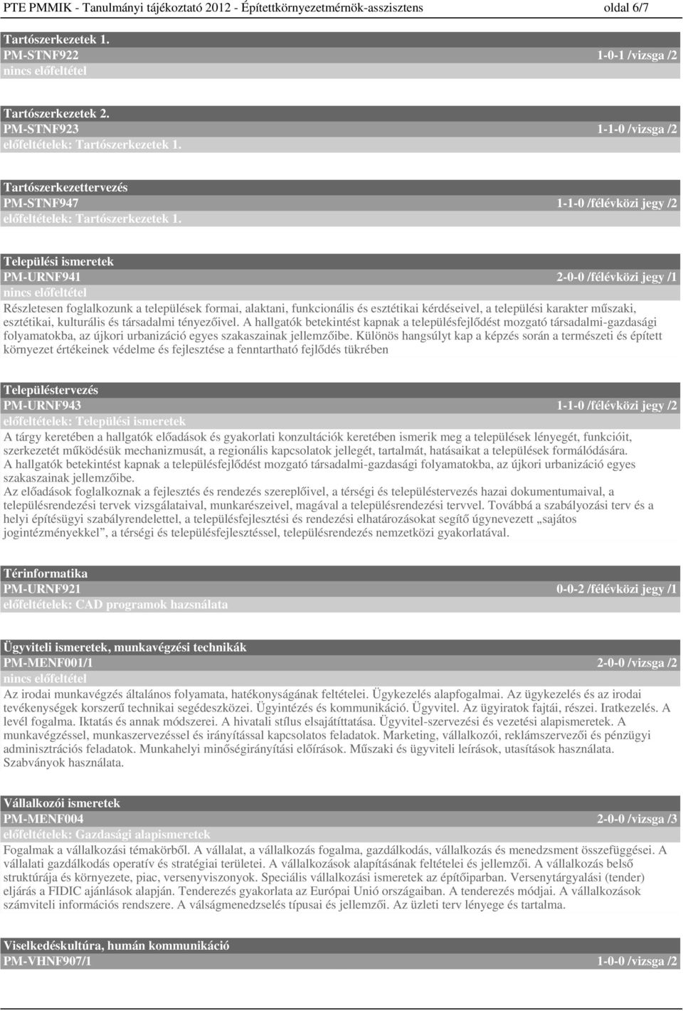 --0 /félévközi jegy / Települési ismeretek PM-URNF9-0-0 /félévközi jegy / Részletesen foglalkozunk a települések formai, alaktani, funkcionális és esztétikai kérdéseivel, a települési karakter