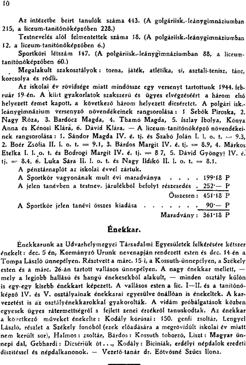 Az iskoli év rövidsége mitt mindössze egy versenyt trtottunk Í. február J-én. A kiirt gykorltok szkszerű és ügyes elvégzéséért három első helyezett érmet kpott, következő három helyezett dicséretet.