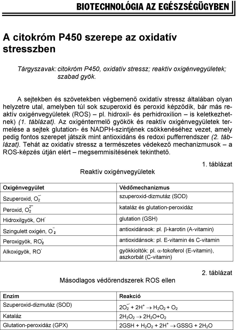 hidroxil- és perhidroxilion is keletkezhetnek) (1. táblázat).