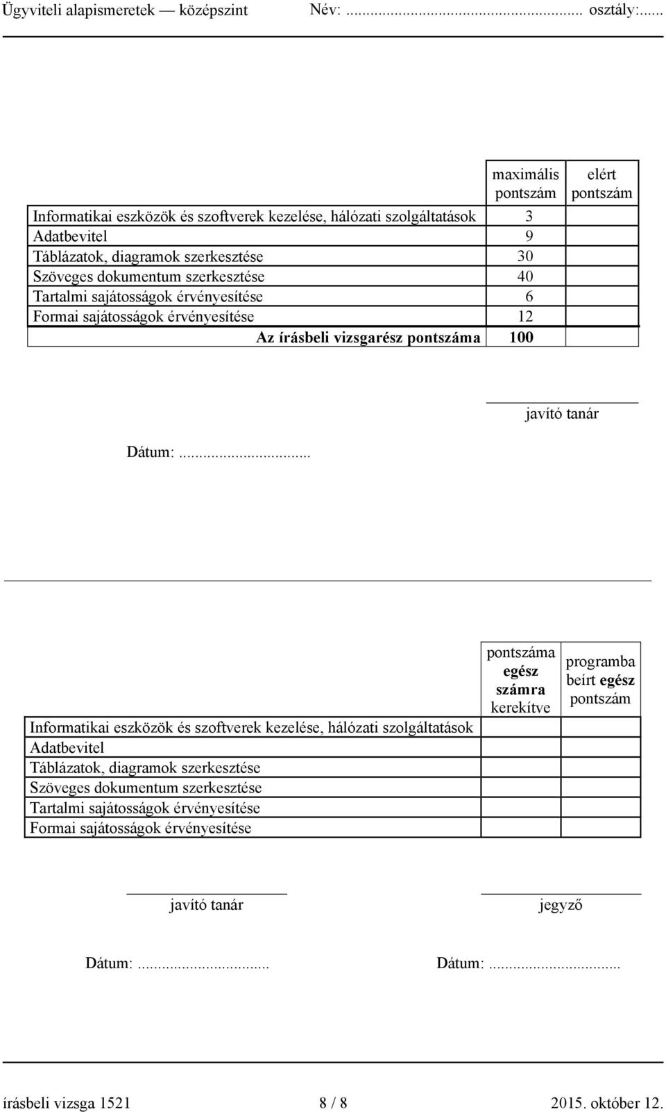 .. Informatikai eszközök és szoftverek kezelése, hálózati szolgáltatások Adatbevitel Táblázatok, diagramok szerkesztése Szöveges dokumentum szerkesztése Tartalmi sajátosságok