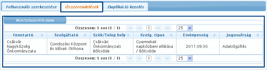 Ha a felhasználó már bejelentkezett az adott felhasználói törzsadattal, akkor az Összerendelések fülön minden bizonnyal nem jelenik meg a munkatárs által hiányolt szolgáltatás: A másik felhasználói