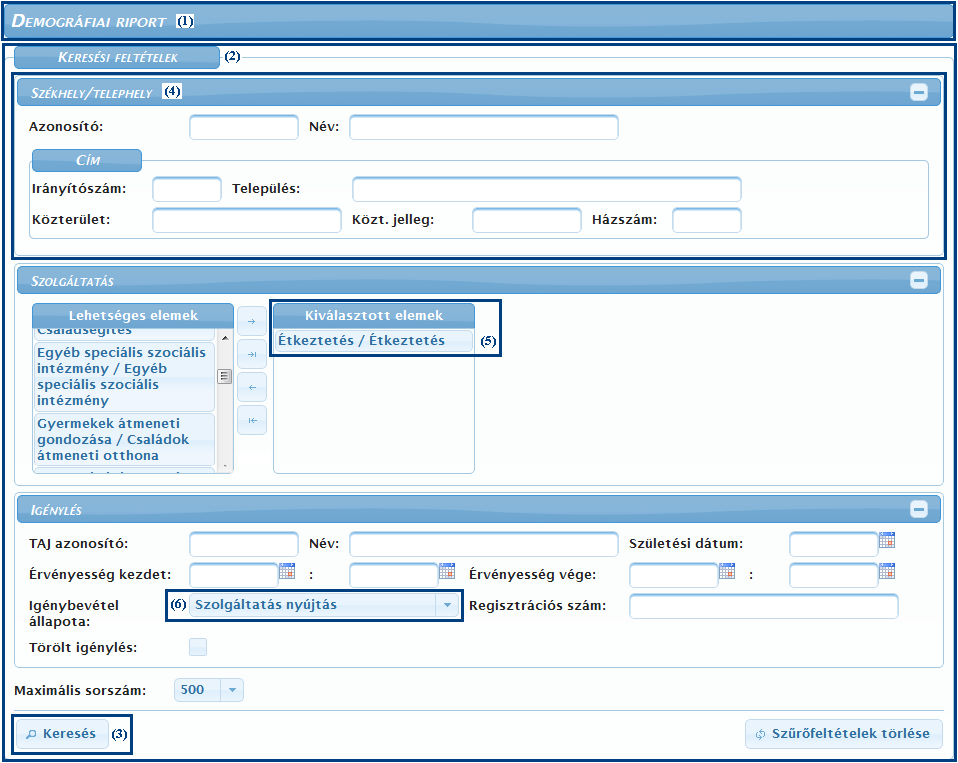 7.1.2. Demográfiai riport A Demográfiai riport segítségével a rendszerben meglévő megállapodások és határozatok az igénybevevők életkora és neme szerint kérdezhetőek le.