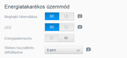 BEÁLLÍTÁSOK KONFIGURÁLÁSA Energiatakarékosság Az Energiatakarékosság mezők lehetővé teszik a My Cloud eszköz működtetéséhez felhasznált energia csökkentését.