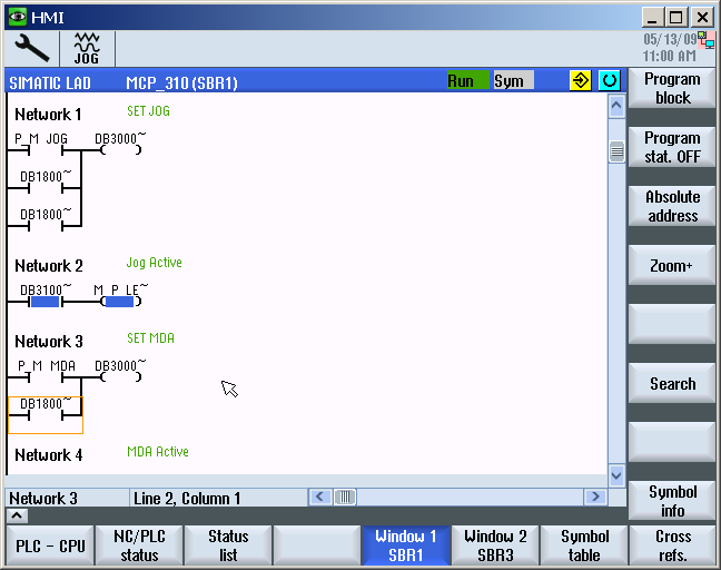 Ladder Viewer és Ladder add-on (csak 828D) 18.3 A kezelőfelület felépítése Irodalom Az INT_100 és INT_101 Interrupt programok szerkesztését lehet engedélyezni ill. tiltani.