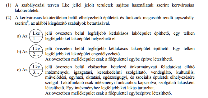 IV.FEJEZET A TERÜLETFELHASZNÁLÁSI EGYSÉGEK ÖVEZETI SZABÁLYOZÁSA BEÉPÍTÉSRE SZÁNT TERÜLETEK 14.. Kertvárosias lakóterületek (Lke) 9 14/A.