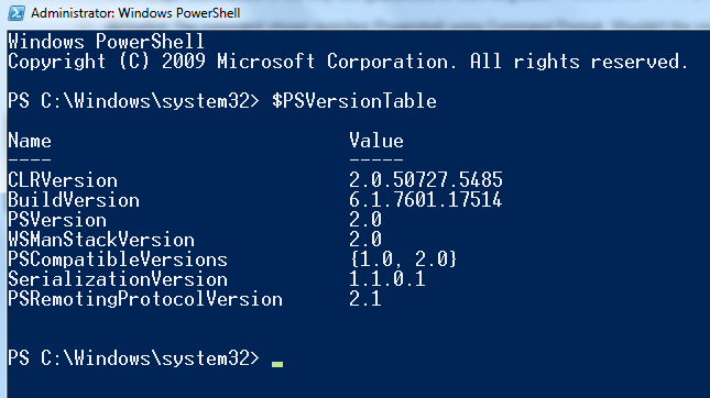 PowerShell verzió PowerShell