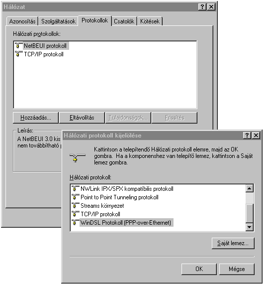 3.1.2 Windows NT4 Treiber Installation Kattintson az egér jobboldali gombjával a desktop on lévö "Hálózat" ikonra és válassza a Beállítások at. Erre megjelenik a "Hálózat" ablak.