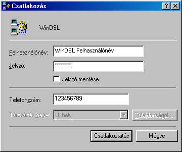 3.3 WinDSL kapcsolat létesítése és befejezése 3.3.1 Windows 95, 98, ME WinDSL kapcsolat létesítése és befejezése Kattintson a Telefonos hálózatra az egér jobboldali gombjával a Tulajdonságok pontra.