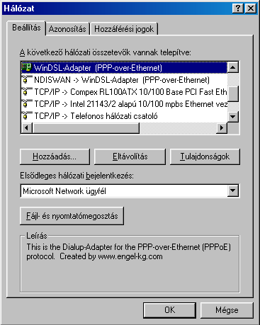 3.4 A meghajtó eltávolítása 3.4.1 Windows 95, 98, ME a meghajtó eltávolítása Kattintson az egér jobboldali gombjával a "Hálózat" ikonra és válassza ki a Beállítás t.