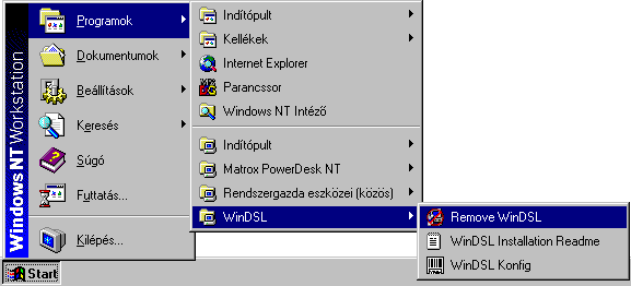 3.4.2 Windows NT4 a meghajtó eltávolítása Hivja fel a "Control Panel" "Hálózat" "Protokollok" at. Válassza a WinDSL Procokol t és kattintson az Eltávolítás ra (lásd 59 ábra, 38.oldal).