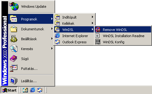 3.4.3 Windows 2000 a meghajtó eltávolítása Hivja fel a "Beállítások" "Telefonos hálózat" "Helyi kapcsolat" ot. Nyomja meg a Tulajdonságok at (lásd 63 ábra, 39.oldal).