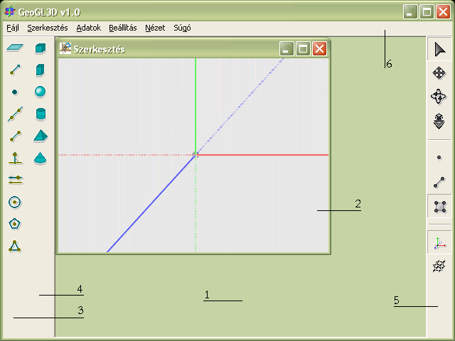 4.2. A szerkesztőprogram használata Az adott meghajtóról a GeoGL3D v1.0 mappa teljes tartalmát (GeoGL3Dv1.0.exe, adat-, kepek- és kurzor mappákat) be kell másolni.