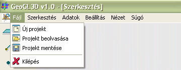 4.3. Menüpontok Új projekt Egy új projektet hoz létre, mely a kezdő objektumokat tartalmazzza (3 síkot, 7 irányvektort és 1 pontot), melyeket egy külső fájlból olvas be ( adat/ujprojekt.g3d ).