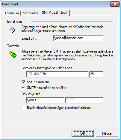 Képernyőfelvétel 14: E-mail cím szerkesztése a GFI FaxMaker faxüzenet-űrlap beállításaiban 2.