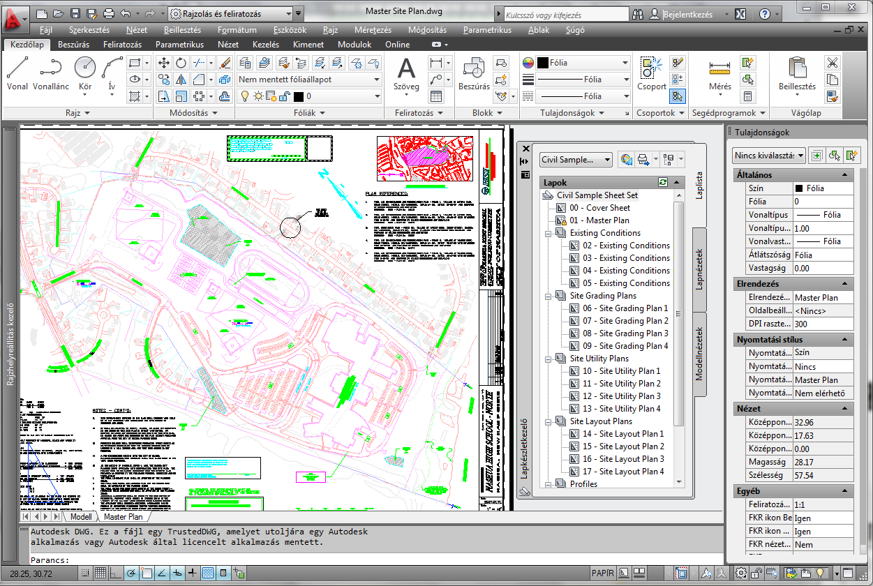 AZ AUTOCAD LT 2012 ALAPJAI 67 lázatot készíthetünk. A lapkészlet rendezéséhez rajzcsoportosító eszközöket kapunk.