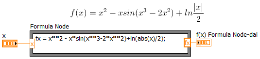 11.4. Formula Node A Formula Node-dal külön fejezet foglalkozik, itt csak rövid ismétlő összefoglalást adunk és az összetett képletet számító mintapélda megoldását mutatjuk be, hogy össze lehessen