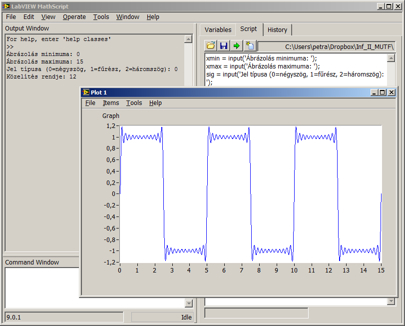 11.48. ábra LabVIEW MathScript ablakban futtatott m-file által készített rajz 11.8.2.