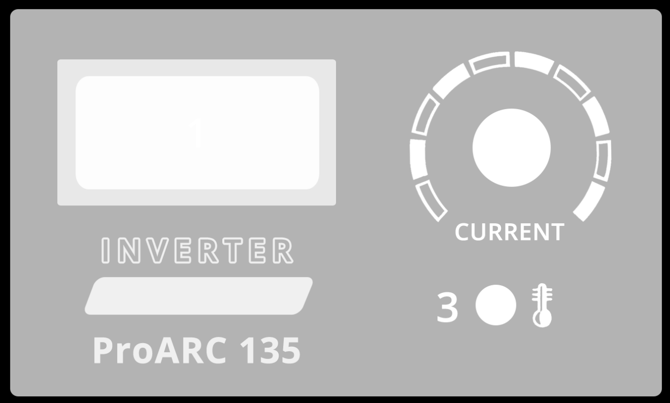 VEZÉRLŐPANEL 1. Digitális kijelző (Amperben) 2. Áramerősséget szabályozó potméter 3. Túlmelegedést jelző fény: A gép túlmelegedését jelzi.