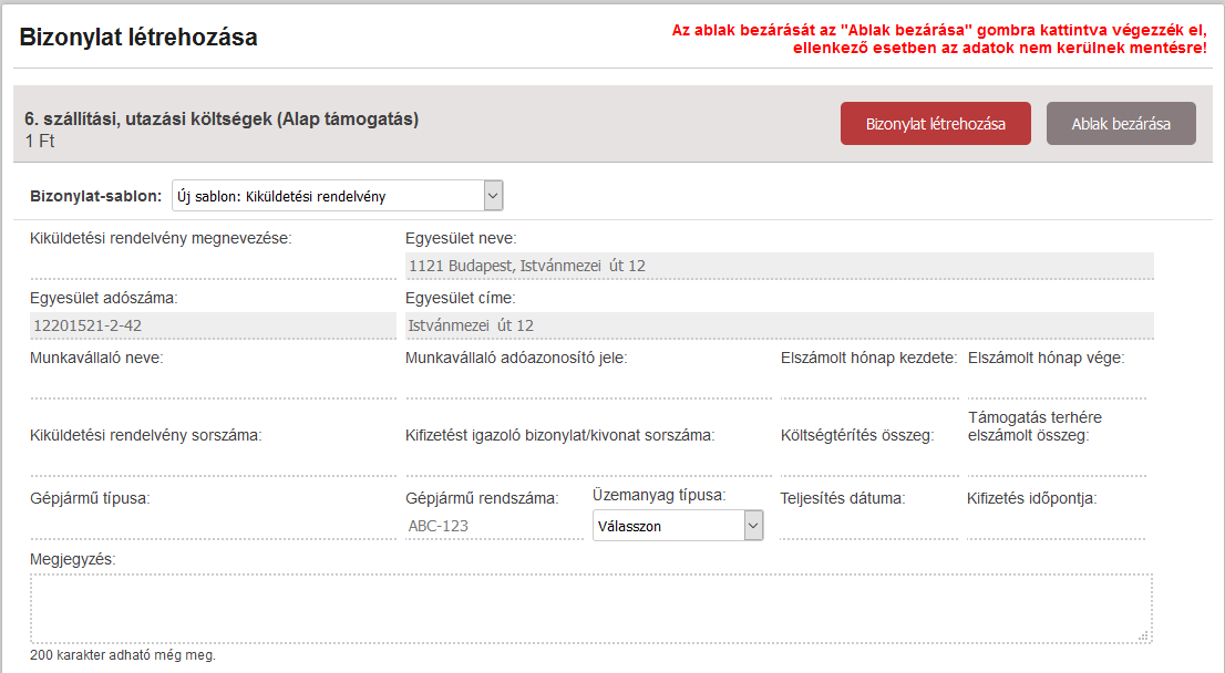 kiválasztani, ahova az adott kiküldetési rendelvényt el kívánják számolni. A Bizonylat létrehozása oldal az ikonra rákattintva automatikusan nyílik meg.