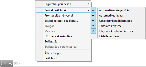 SZÖVEGEK 23 3. ábra Az újszerű működést a parancssor helyi menüjének kapcsolóival szabályozzuk (lásd a 4. ábrát).