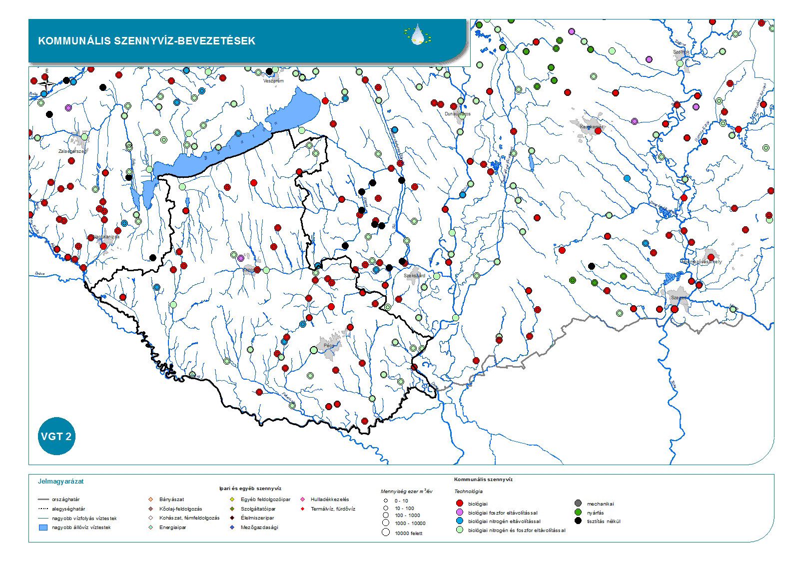 Vizek fiziko-kémiai elváltozásait okozó terhelések Települési szennyvízbevezetések 54 települési szennyvíztisztító telep, 196 közművesített település Összesen