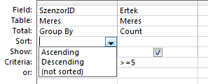 Az összesítő lekérdezés esetén láthatjuk, hogy ahol nem Group By opciót alkalmaztunk, ott az oszlop neve egy elég nehezen értelmezhető, a program által generált név lett.