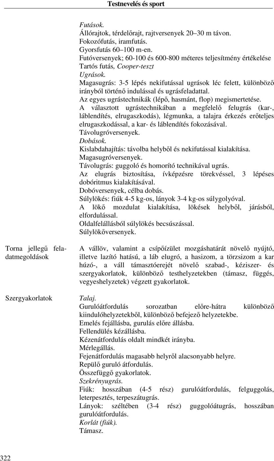 Magasugrás: 3-5 lépés nekifutással ugrások léc felett, különböző irányból történő indulással és ugrásfeladattal. Az egyes ugrástechnikák (lépő, hasmánt, flop) megismertetése.