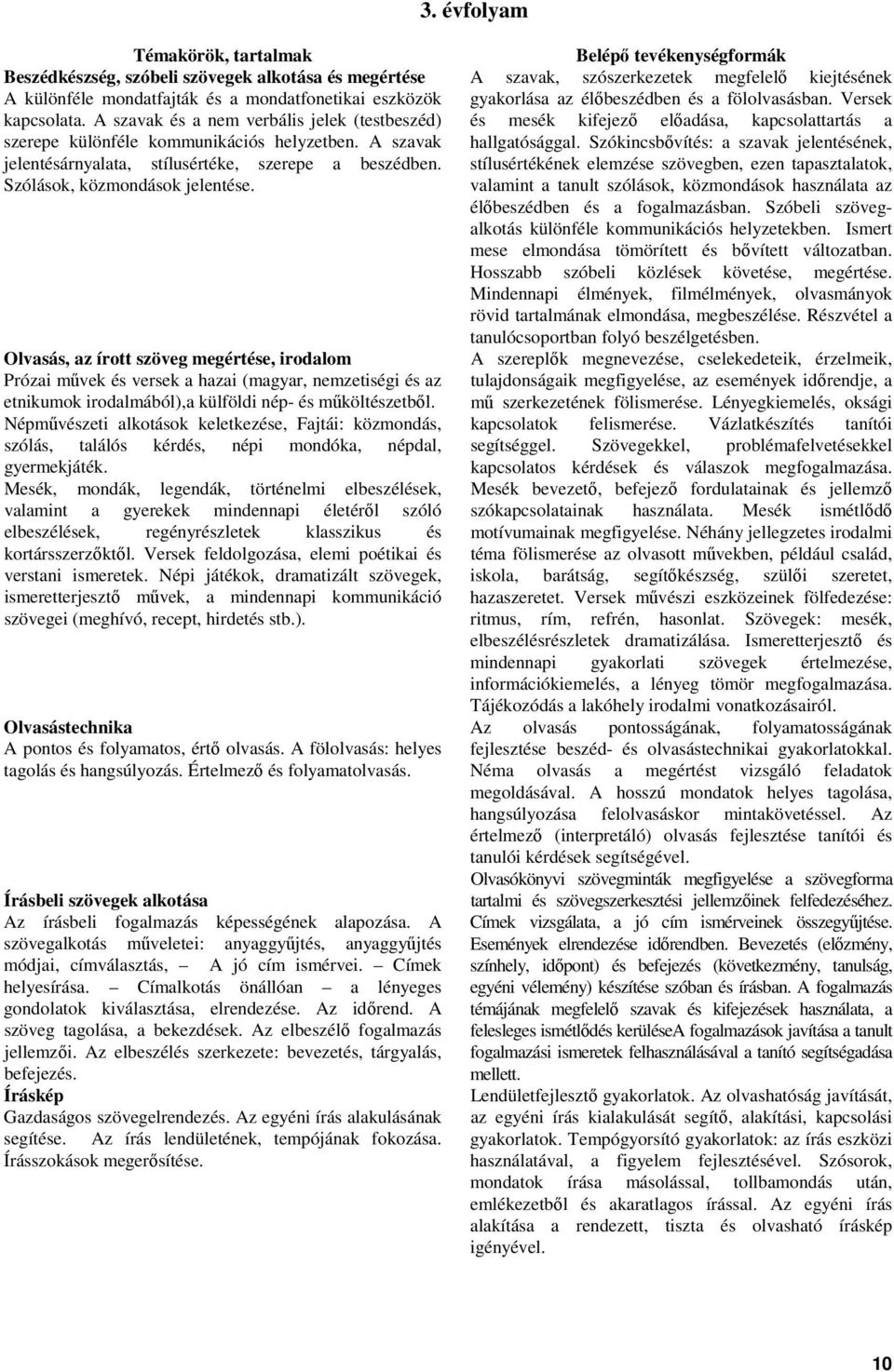 Olvasás, az írott szöveg megértése, irodalom Prózai mővek és versek a hazai (magyar, nemzetiségi és az etnikumok irodalmából),a külföldi nép- és mőköltészetbıl.