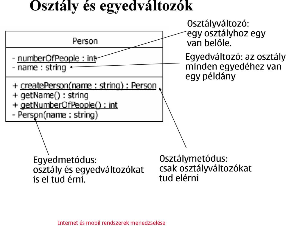 Egyedváltozó: az osztály minden egyedéhez van egy példány