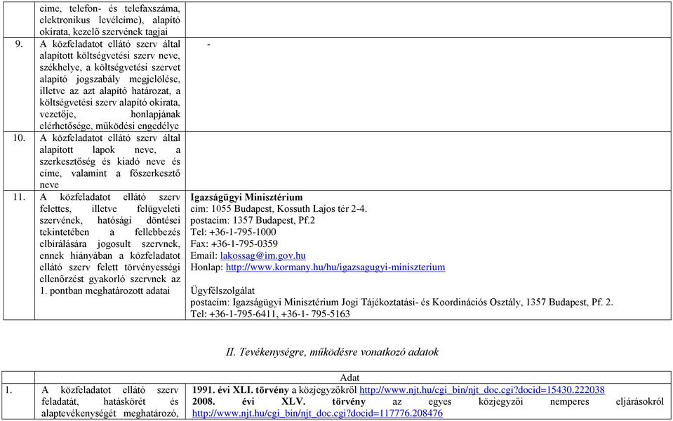 alapító okirata, vezetője, honlapjának elérhetősége, működési engedélye 10.